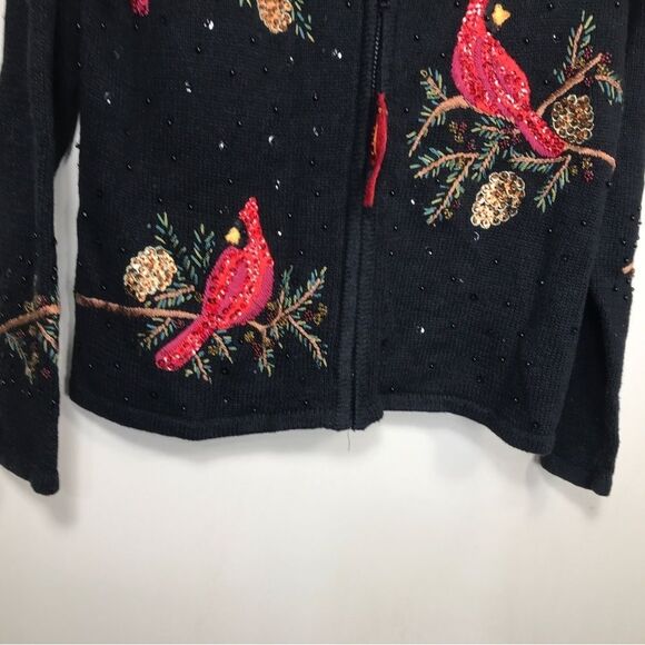 Heirloom Collectibles Christmas Sweater Bead Black Red Cardinals PM - Picture 6 of 6